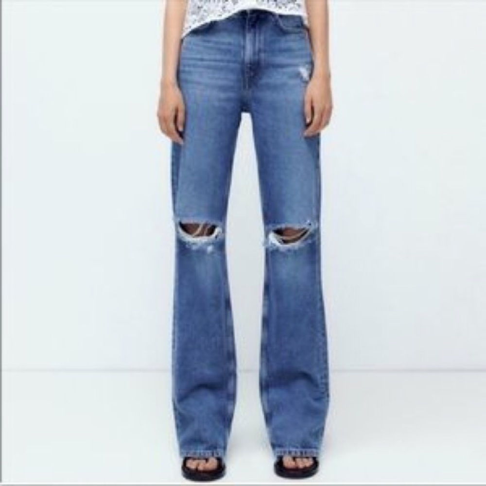 NWT ZARA Straight Fit Super High Rise Straight Leg Full Length Jeans. Size 0
